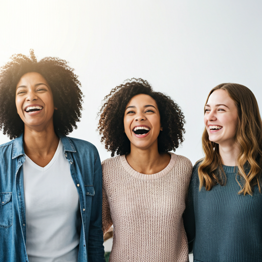 Soft focus image of happy diverse friends or family laughing